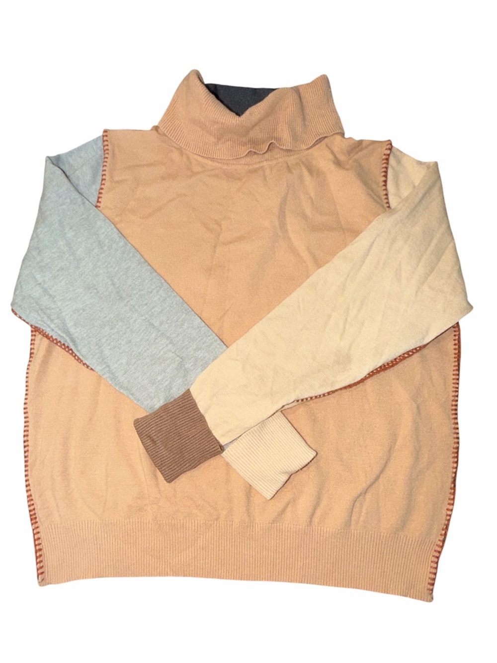 Aaeda, Size L, Multicolor, Colorblock Turtleneck Sweater